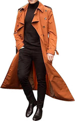 Man's Double Breasted Trench Coat Oversized Casual Windbreaker Lapel Long Jacket Overcoat Fall Winter Jackets for Men
