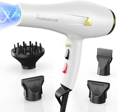 Professional Ionic Hair Dryer AC Motor Fast Drying Salon Blow Dryer with Diffuser, Comb, Nozzle, Concentrator, for Curly and Straight Hair, 2 Speed & 3 Heat Setting, Cool Button(Black)