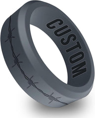 Personalized Barbwire Rings Beveled Silicone Ring, Promise Bands for Him, Couple Band