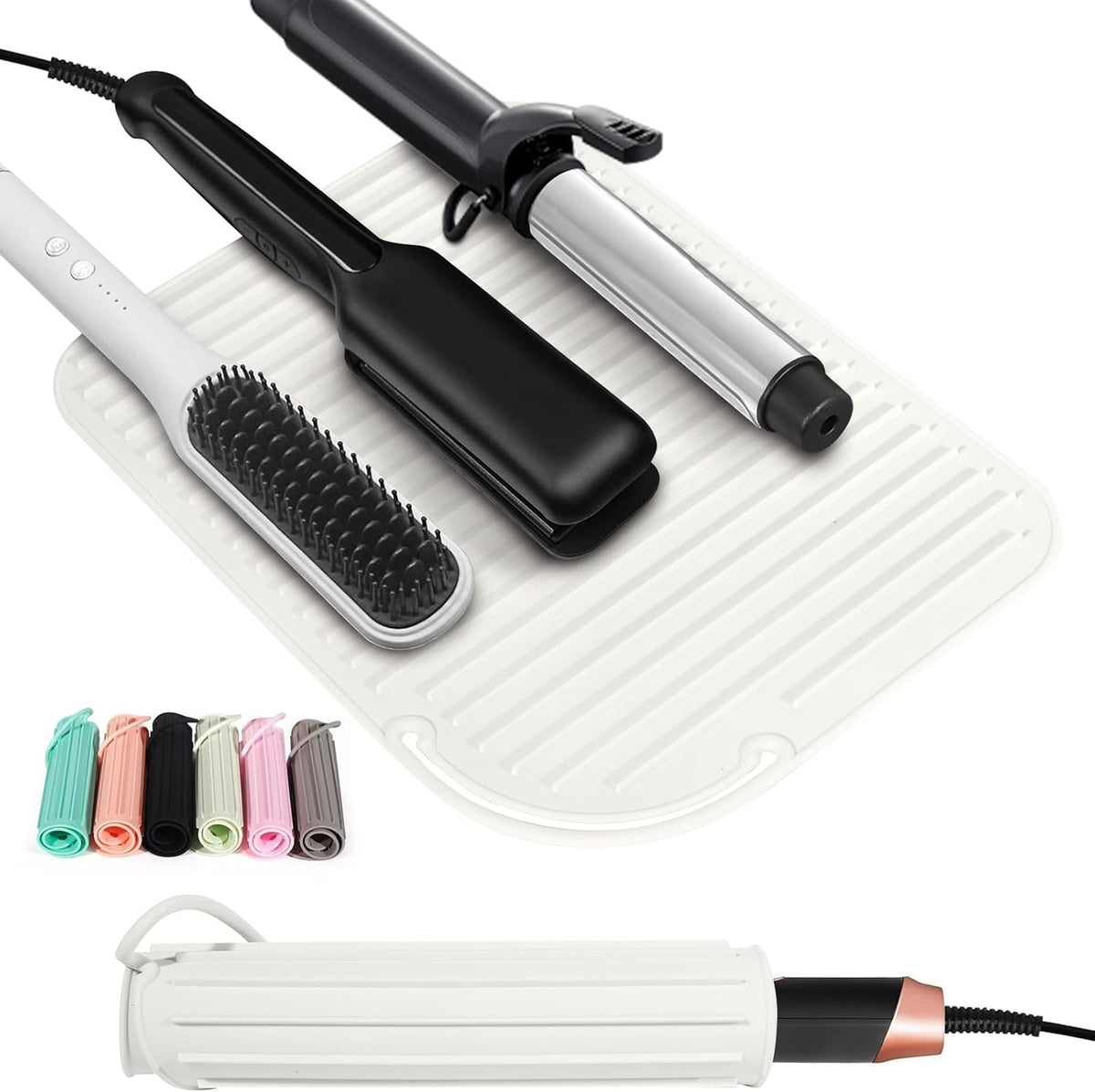 Quccefods Heat Resistant Mat Large Silicone Hot Hair Tools Holder for Curling Irons Flat Iron Hair Straightener Mat Portable Vanity Pad Accessories/Organizer