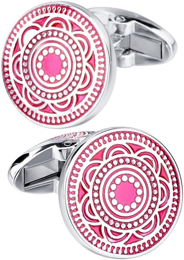 French Shirt Cufflinks Round Cuff Nails Men's Suit Business Cuff Red Enamel Cufflink(Black-JoJo's Bizarre Adventure1)