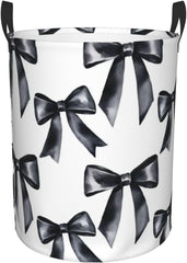 Blue Ribbon Bow Laundry Basket Waterproof Freestanding Laundry Hamper With Handles Foldable Clothes Organizer For Bathroom, Bedroom And Dorm Medium