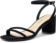 DREAM PAIRS Women's Chunky Strappy Heels Square Open Toe Ankle Buckle Low Heels Sandals for Daily Wedding Party Dress