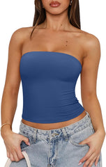 REORIA Women's Y2K Strapless Backless Tube Top Double Lined Sleeveless Crop Tank Top for Summer 2025 Going Out