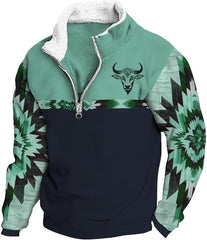 HOTYD Mens Fleece Collar 1/4 Zipper Aztec Sweatshirt Casual Long Sleeve Pullover Western Cowboy Graphic Country Hoodies