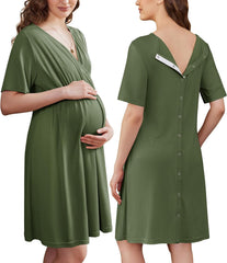 Ekouaer Labor and Delivery Gown for Hospital Short Sleeve Maternity Nursing Dress Nightgown with Button S-XXL