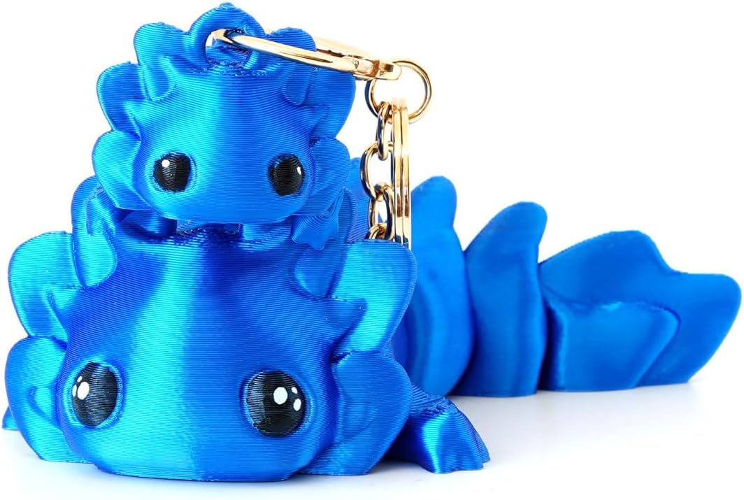 2 Pcs Cute Axolotl Tadpole Fidget Toy, 3D Printed Articulating Axolotl with Keychain Flexible Collectible Set, Fun Gift, Candy Rainbow