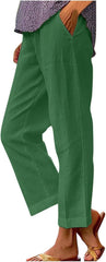 Cotton Linen Women Pants Solid Color Elastic Waist Straight Leg Casual Wide Leg Pants Spring Casual Relaxed Trouser D-628