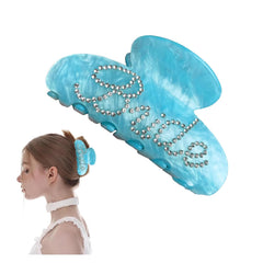 Bride Claw Hair Clip, Bride White Acrylic Hair Clips with Rhinestone Logo, Bachelorette Party Wedding Birthday Banana Barrettes Hair Decorations for Girl, Trendy Bridal Claws(White)
