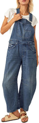 Dokuritu Overalls for Women Casual Adjustable Strap Baggy Denim Overalls Rompers Barrel Leg Jean Jumpsuit with Pockets