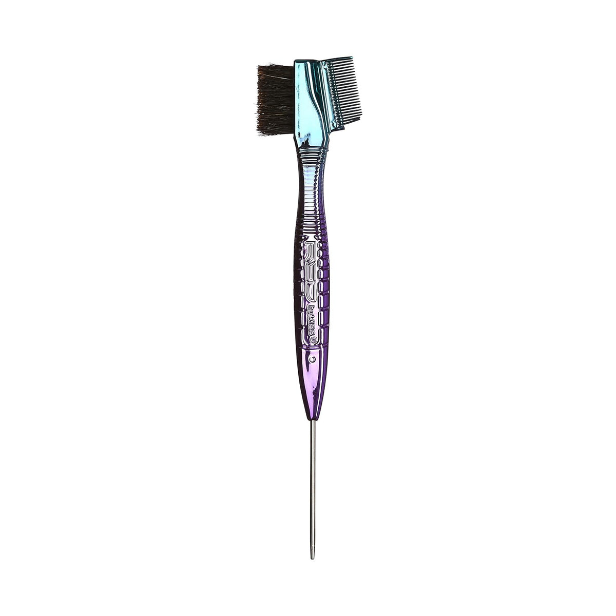 RED by Kiss Chrome Edge Brush, 3-in-1 Bacteria-Free Boar Bristle Hair Styling Brush & Comb, Sterilized Bristles for Edges, Baby Hairs, Brows & Lashes (Chrome Ombre Finish)