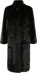Women Long Thick Warm Soft Gradient Faux Mink Fur Coat Stand Collar Elegant Chic Fluffy Furry Overcoat