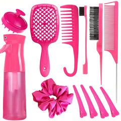 12 Pcs Hair Brush Set with Hair Spray Bottle for Toddlers, Women, Detangling Brush for Wet Dry Curly Hair, Edge Bristles Wide Tooth Rat Tail Combs for Baby Girls (pink)