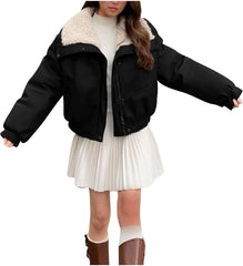 Sherpa Jacket for Women Winter Warm Coat Fleece Lined Coat PU Winter Jacket Plus Size Sherpa Casual Outwear