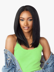 16 Inch Short Bob V Part Wig Yaki Straight Upgrade U Part Synthetic Wigs for Black Women Full Head Clip In Hair Glueless Replacement Kinky Straight Synthetic Wig