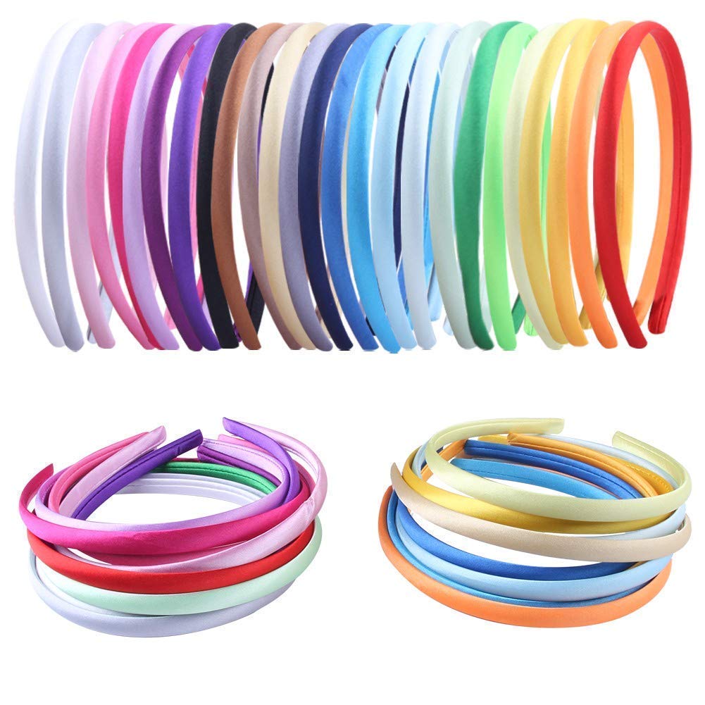 20 PCS 1 CM White Plain Satin Headbands Fabric Hard Head Bands Solid Color White Hoop DIY Craft Hairbands Hair Pieces for Women Girls