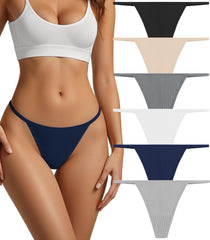 Cotton Thongs for Women G-String Breathable Underwear Low Rise T-back Panties Comfortable Stretch 6 Pack