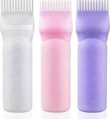 Cosywell Root Comb Applicator Bottle 6 Ounce Hair Dye Applicator Brush 3 Pack for Hair Root Comb Color with Graduated Scale(Pink White Purple)