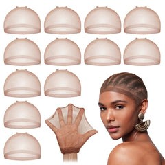 Dreamlover Wig Caps for Women, Brown Stocking Caps for Wigs, 12 Pieces