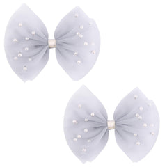 2 PCS Pearl Hair Bows Hair Clips for Toddler Girls - Elegant Ivory Lace Veil Hair Accessories for Birthday, Wedding, Halloween, Thanksgiving, and Christmas Occasions(Ivory)