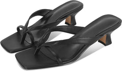 MICIFA Kitten Heel Sandals for Women Low Heels Flip Flop Fashion Strappy Mule Heels Rounded Open Toe Casual Slides Heeled Thong Sandals Women