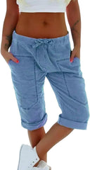 Kubbon Capri Pants for Women Casual Loose-Fit Cuffed Hem Capris Pant Drawstring Elastic Workout Cropped Pants with Pockets
