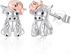 HIghland Cow/Dragon/Fox/Frog Stud Earrings 925 Sterling Silver Cute Animal Earrings Scottish Animal Jewelry Gift for Daughter Granddaughter Women