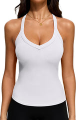 REORIA Womens Workout Tank Tops V Neck Racerback Going Out Crop 2025 Trendy Top Summer Sleeveless Ribbed Camisole