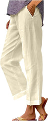 Cotton Linen Women Pants Solid Color Elastic Waist Straight Leg Casual Wide Leg Pants Spring Casual Relaxed Trouser D-628