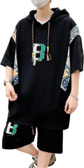 Men's Summer 2-Piece Set: Hooded Letter Color Blocking T-Shirt + Shorts
