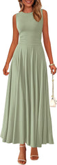 PRETTYGARDEN Womens Summer Dresses 2025 Casual Sleeveless Crewneck Aline Maxi Dress Stretch Tank Flowy Long Dresses