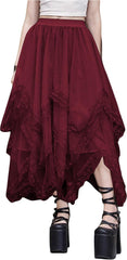 SHENHE Women's Lace Trim Layered Mesh Tulle Skirt High Waist Asymmetrical Long Goth Skirt