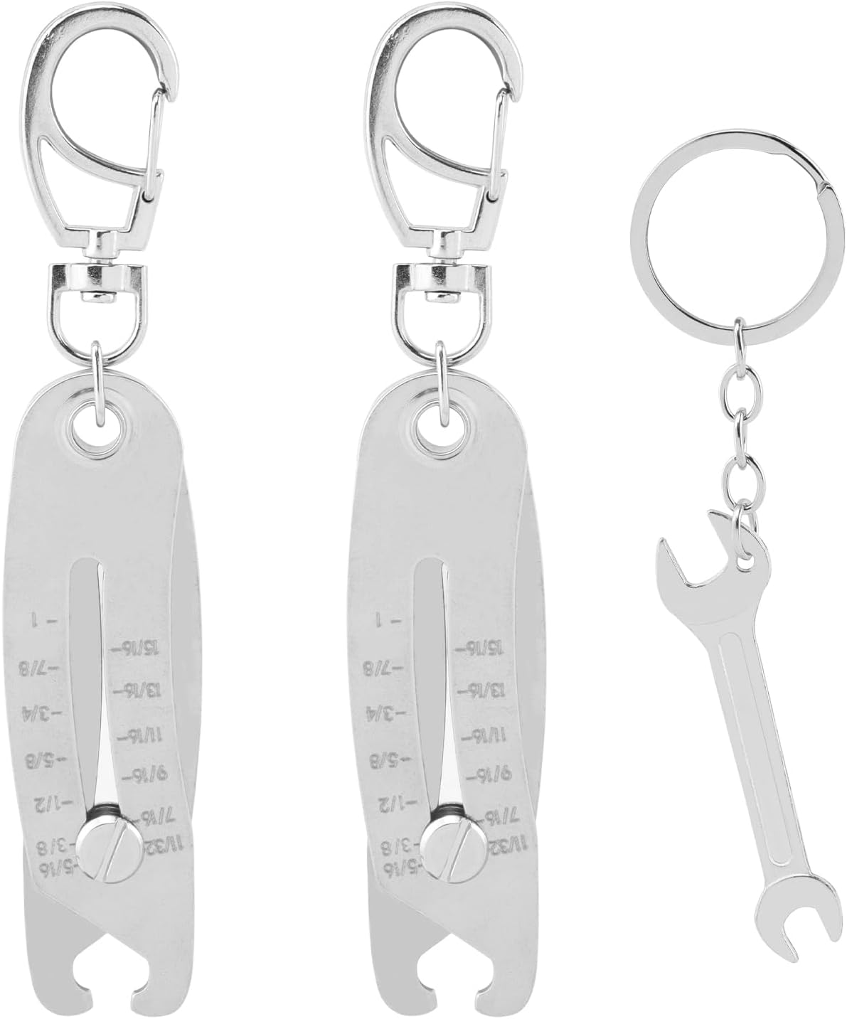 2pcs Precise Thread Size Checker Keychain Upgrade Portable Bolt Size Finder Keychain with 1pc Spanner Keychains