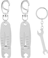 2pcs Precise Thread Size Checker Keychain Upgrade Portable Bolt Size Finder Keychain with 1pc Spanner Keychains