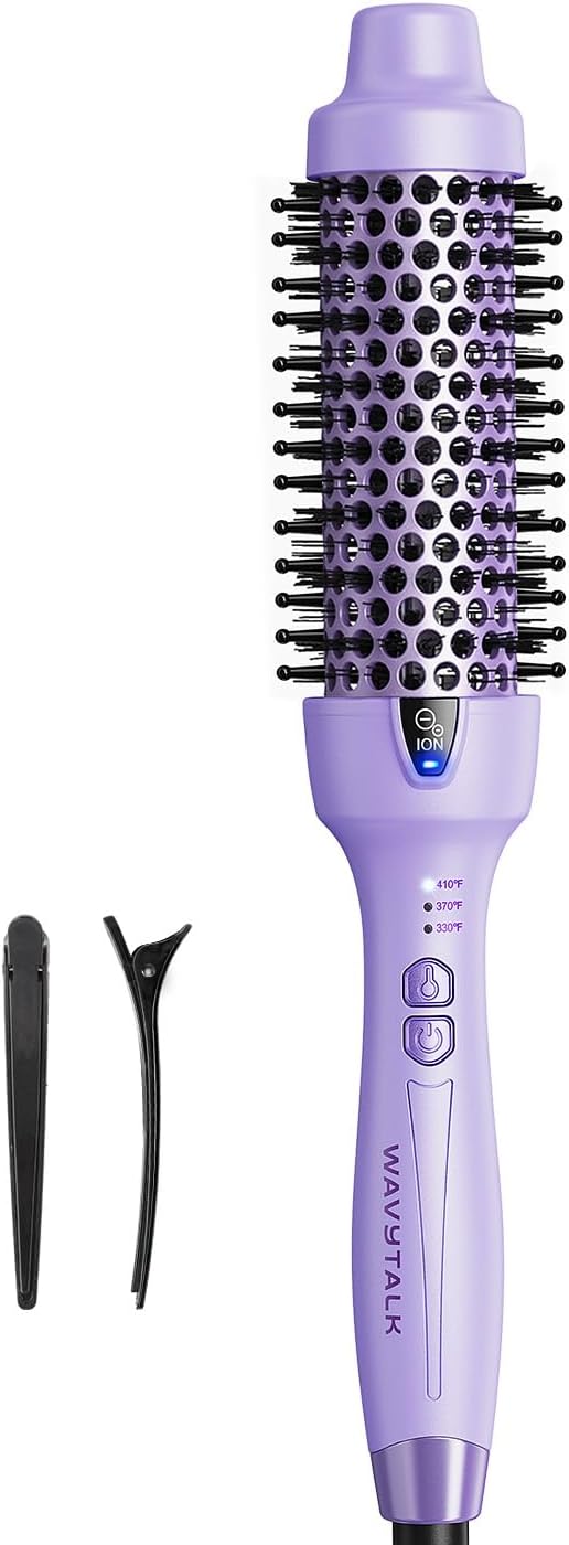 Wavytalk Updated Version Thermal Brush for Blowout Look, Blowout Express 1.5 Inch Ionic Thermal Round Brush Makes Hair Smoother Get Natural Curls, Dual Voltage, Easy to Use
