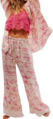 Women Satin Pajamas Set 2 Piece Western Cowgirl Silk Pjs Long Sleeve Floral Pjs Wide Leg Pants Button Down Loungewear