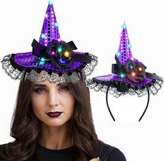 Halloween Headband Light Up Witch Hat Headbands Cosplay Costume Party Holiday Accessories Dress Up Decorations
