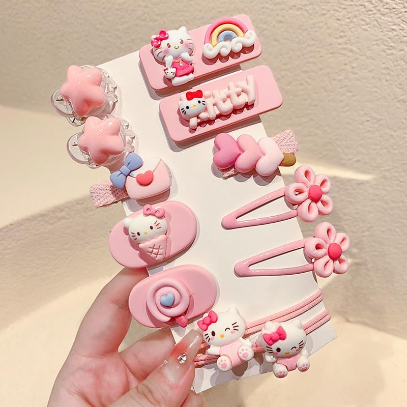 12 Pieces Kawaii Hair Clips for Girls Cartoon Girl Hair Accessories,Cute Things for Teen Girl Gifts (Kitty-1)