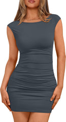 Trendy Queen Womens Boat Neck Going Out Mini Dress Summer Party Club Bodycon Dresses