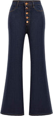 Women’s Retro High Waist Bell Bottom Jeans - Stretchy Flared Denim Pants with Vintage Wash for Everyday & Festival Outfits