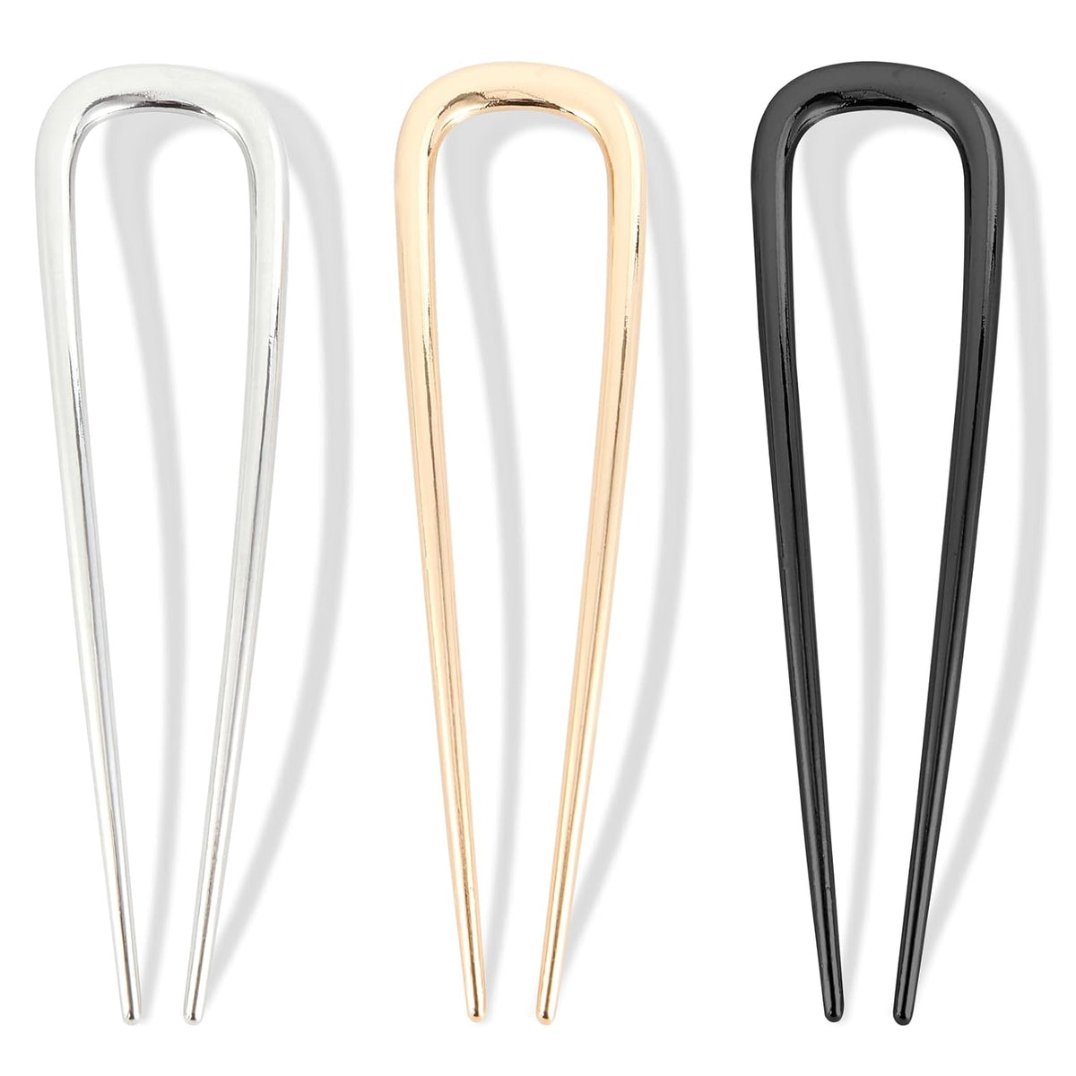 2Pcs French Hair Pins for Thick Hair, Metal French Twis Hair Pins for Women Girls, U-Shaped French Pin for Buns, 5.5 Inches Large French Pins Hairstyle Accessories (Silver, Gold)