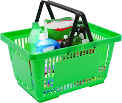12 Pack Commercial Shopping Baskets - 28L Black/Yellow/Green Nesting Stackable Bins with Invisible Handle for Retail, Supermarket, Warehouse Durable Store Basket (Green)