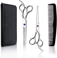 Kids Hair Cutting Scissors Set Professional 6.5 inch Saftey Round Head Hair cut Scissors Kit with Cutting Thinning Scissors Hairdressing Shears Set for Barber Salon （red）