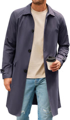 Runcati Mens Trench Coat Slim Fit Single Breasted Long Windbreaker Jacket Classic Lapel Casual Overcoat