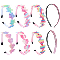 6 Pack Girls Headbands Glitter Kids Hair Accessories Bow/Heart/Star Shaped Sweet Hairband For Toddler/Girls/Teens