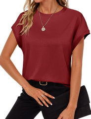 Cicy Bell Womens Summer Cap Sleeve T-Shirts Casual Loose Fit Tunic Tops Crew Neck Tee Shirts
