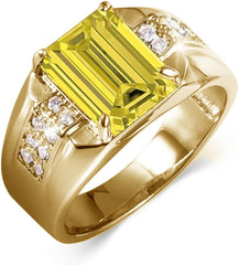 Men's Rings 2CT Emerald Cut Gemstone Ring for Men in 10K 14K 18K with 0.5cttw Real Diamond Solid Gold Promise Rings (I2-I3 Clarity)