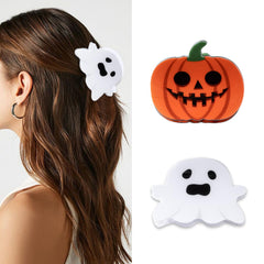 Halloween Hair Clips Cute Ghost Hair Claw Clips for Thin Hair Evil Orange Pumpkin Shaped Hair Barrettes Accessories Nonslip Hair Clamp Hair Crab Hair Supplies for Party Cosplay Hair Decorations 2Pcs
