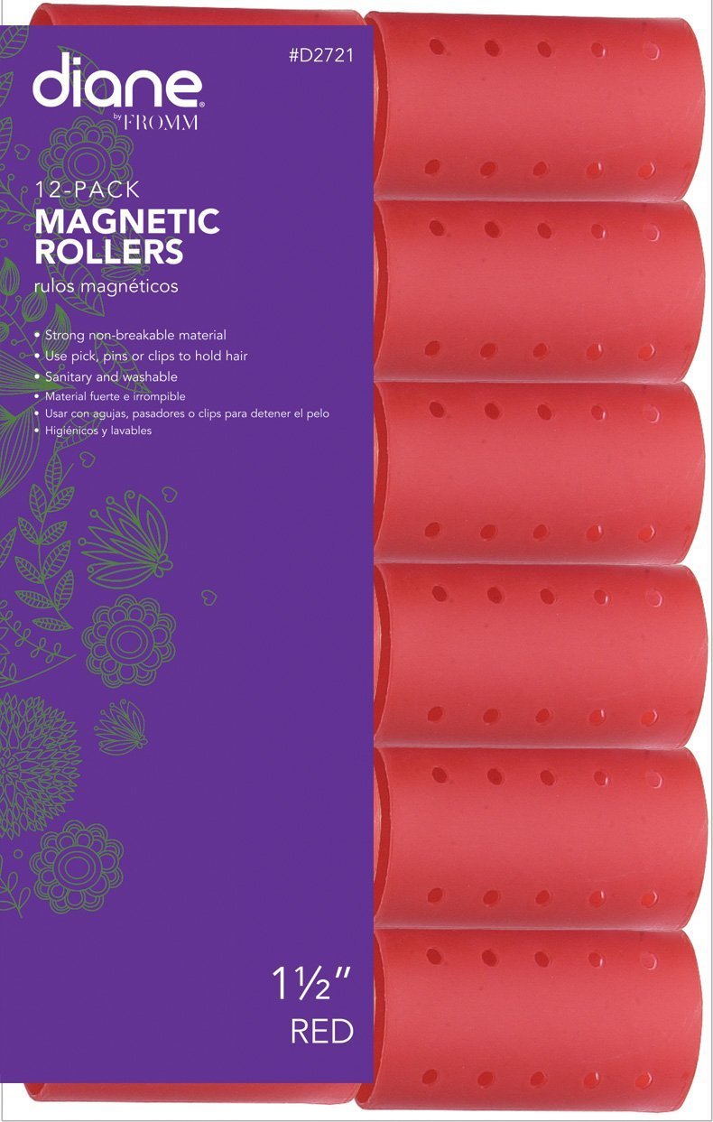 Diane 2-Inch Magnetic Hair Rollers, Secure Hold for Curls and Volume, Ideal for Styling with Pins, Picks, or Clips, Easy to Clean and Maintain, Grey, 12 Count