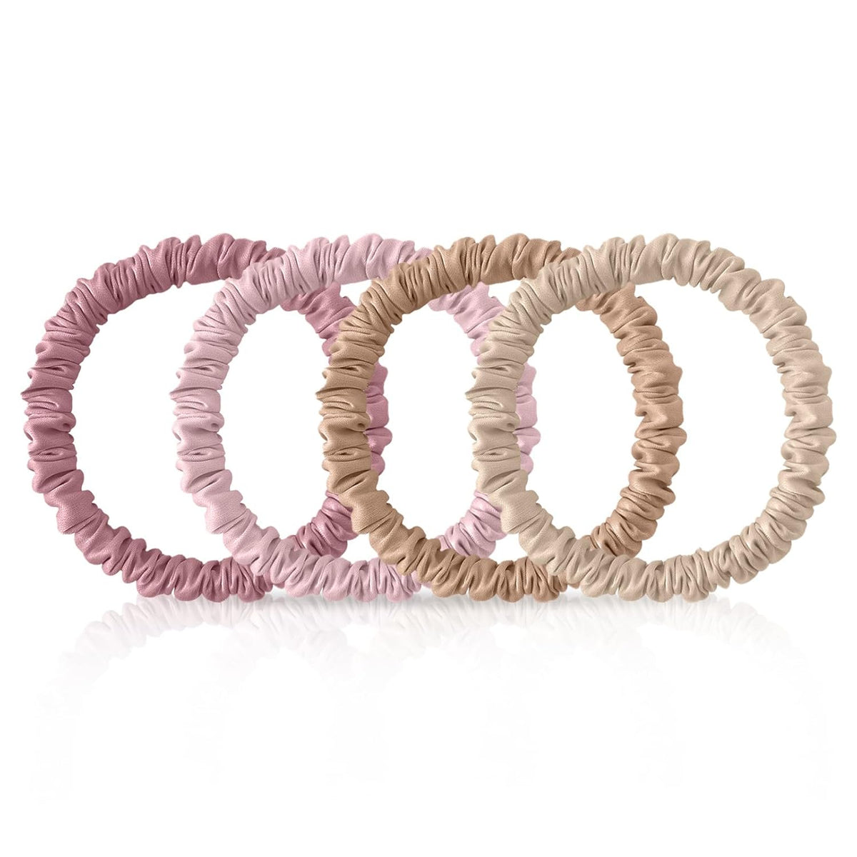 4Pcs Mulberry Silk Scrunchies Set, Silk Hair Ties Elastic for Women, Skinny Scrunchies Reduces Breakage for All Hair Types Srevela